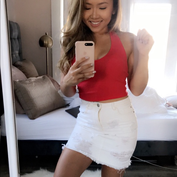 Missguided Dresses & Skirts - MISSGUIDED white distressed jean mini skirt
